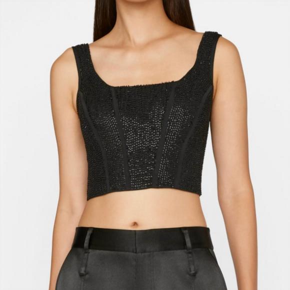 Frame Denim Tops New Frame Beaded Corset Top In Noir Poshmark